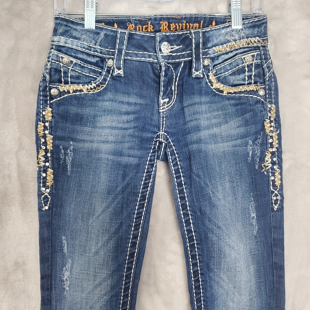Rock Revival Jeans Women 25 (27x32) Amy Boot Y2K Lowrise Denim Embroidered Bling - Picture 2 of 11